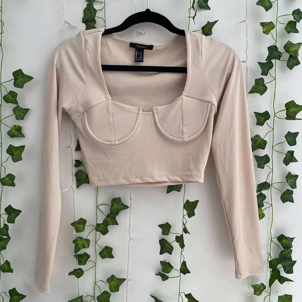 Tan Long Sleeve Crop Top
